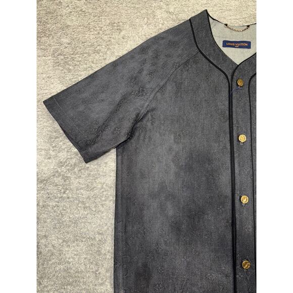 Louis Vuitton Black Embossed Monogram Logo Baseball Shirt Short Sleeve Button L - Picture 16 of 16